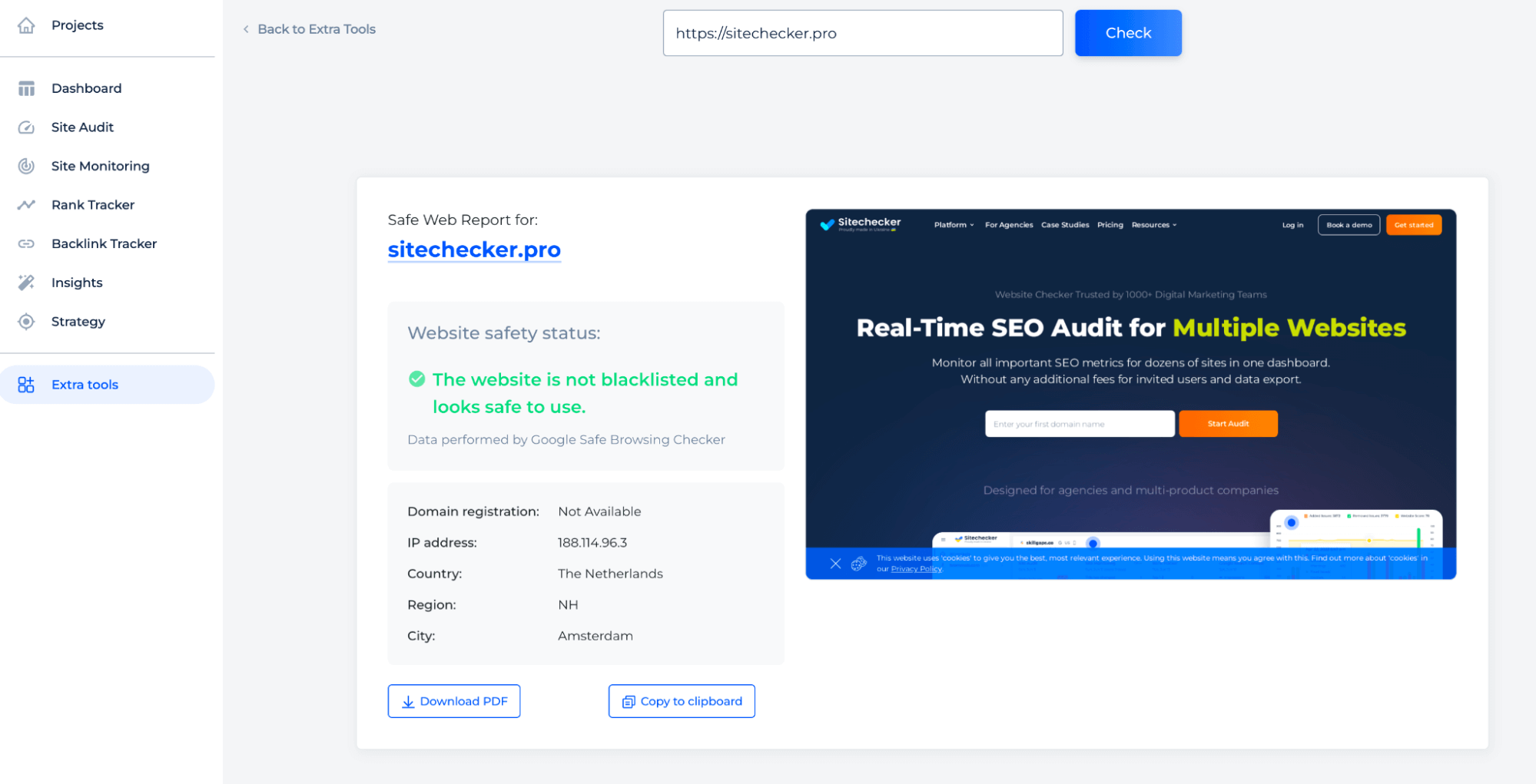Resultados do Safety Checker